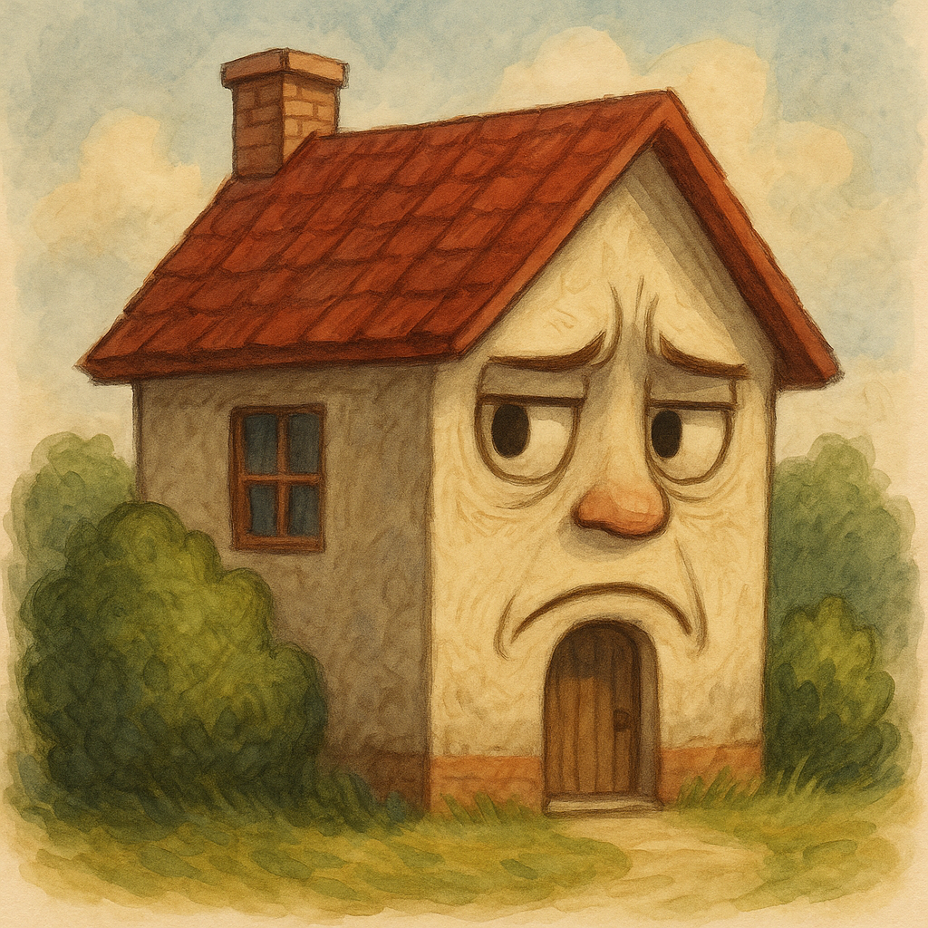 A house with a slightly consternated face
