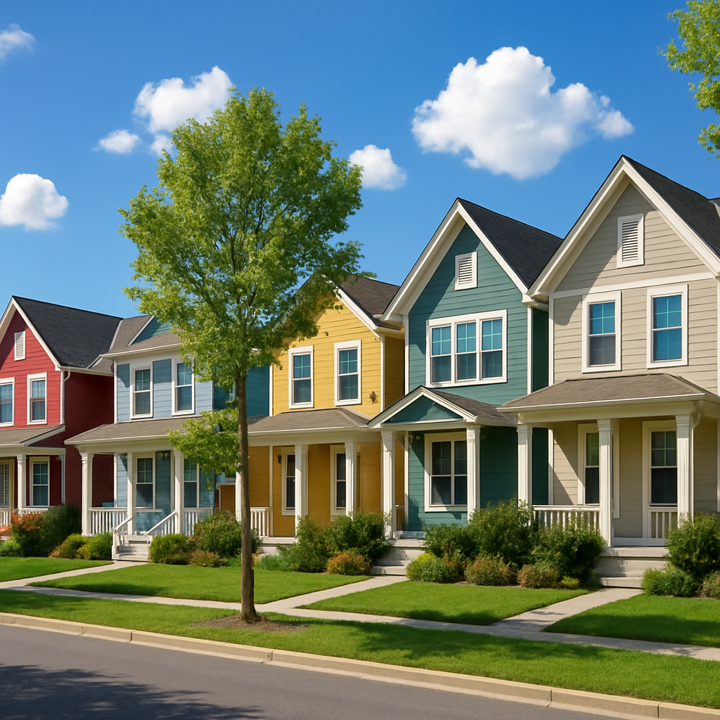 A row of houses on a sunny day